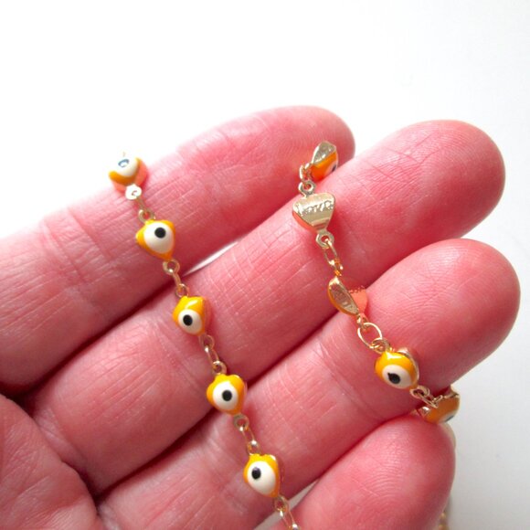 C⭐️C Golden Yellow Heart Evil Eye Choker Necklace Stamped LOVE Gold Tone Health - Picture 9 of 11
